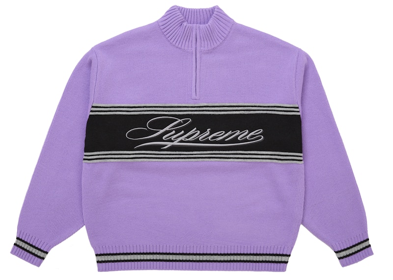 Supreme Script Stripe Half Zip Sweater Paars