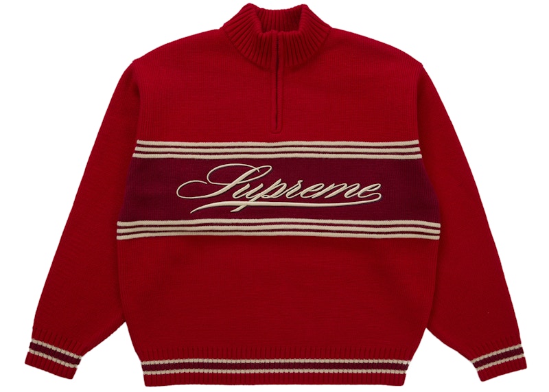 Supreme Script Stripe Half Zip Sweater Rood