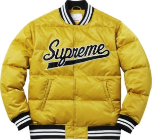 Supreme Script Varsity Puffy Jacket Goud