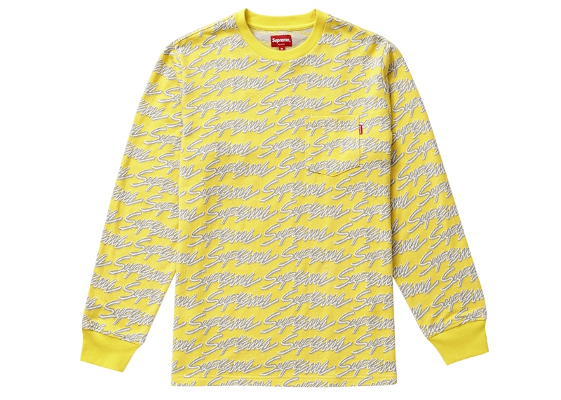 Supreme Signature Script Logo L/S Pocket Tee Geel
