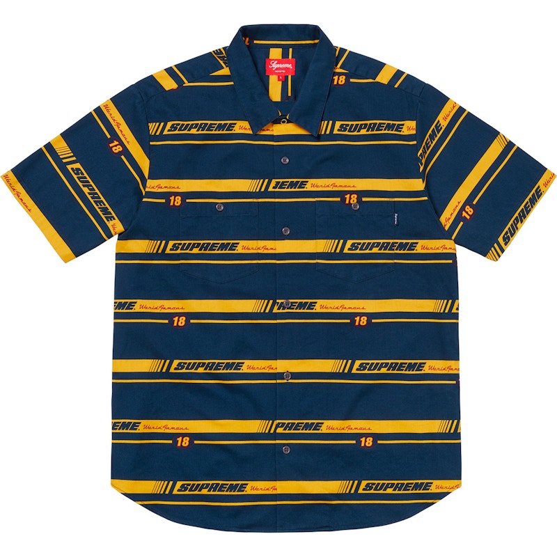Supreme Striped Racing Work Shirt Blauw