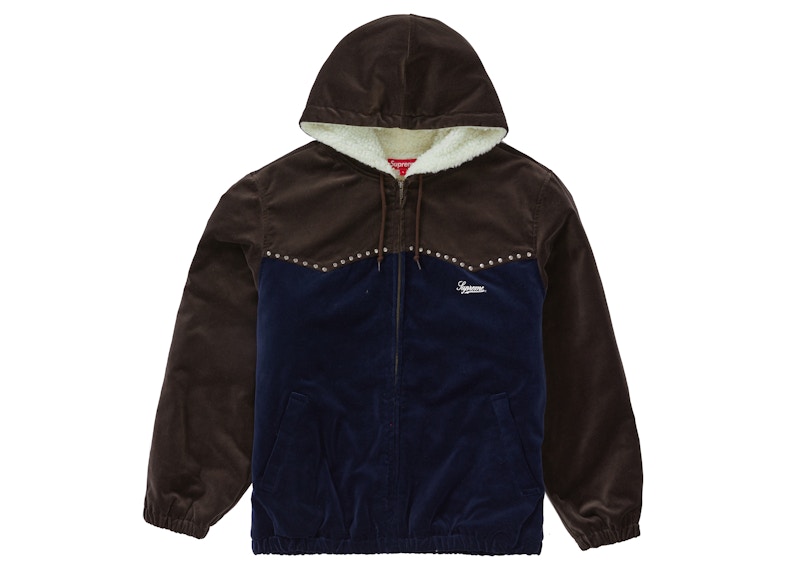 Supreme Studded Velvet Hooded Work Jacket Blauw