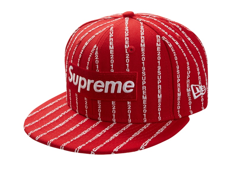 Supreme Text Stripe New Era Cap Rood