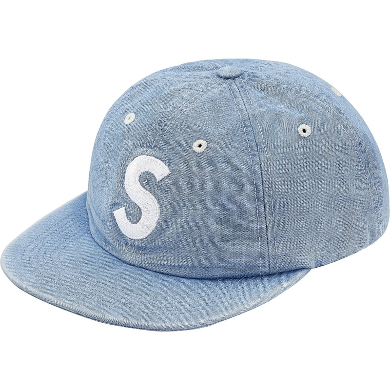 Supreme Washed Chambray S Logo 6-Panel Blauw