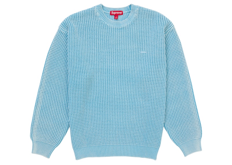 Supreme Washed Small Box Waffle Sweater Light Blauw