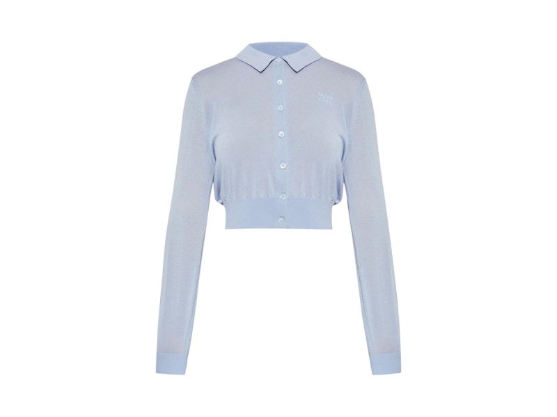 T by Alexander Wang Logo Emboss Collared Cardigan Sky Blauw