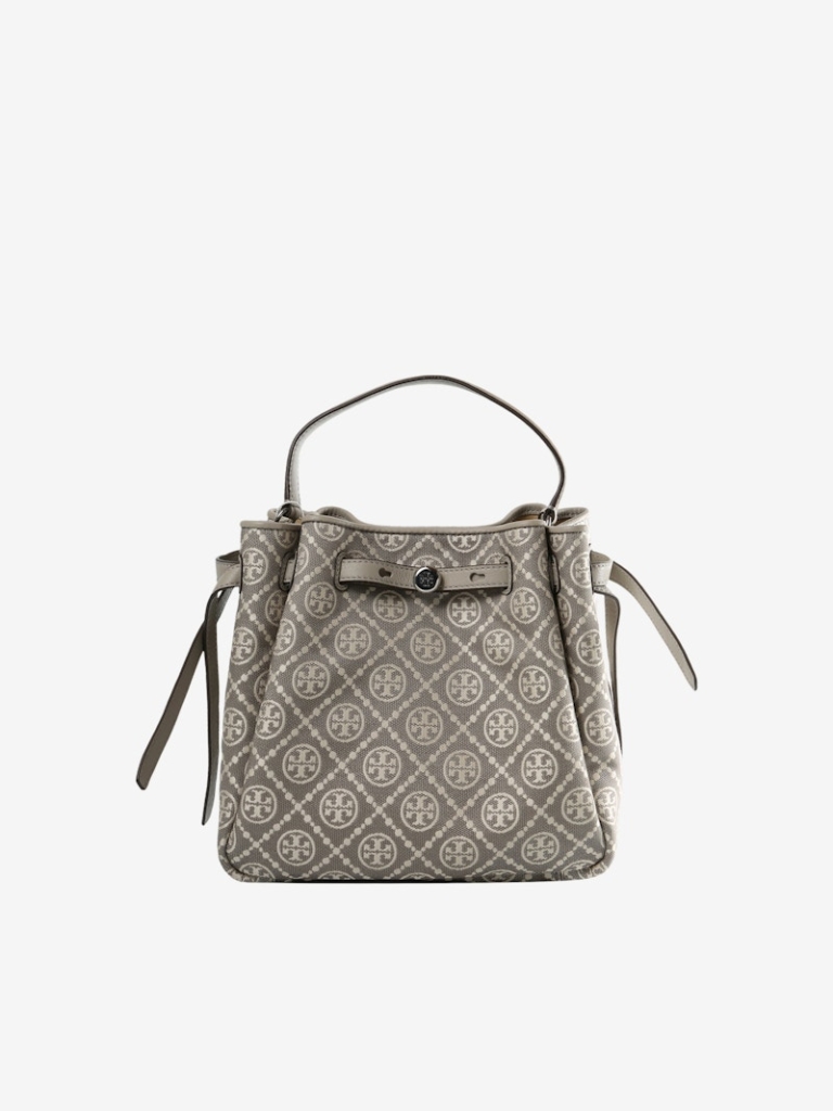 Tory Burch Romy T Monogram Bucket Bag Grijs