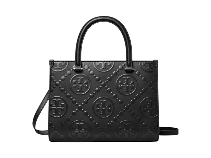 Tory Burch T Monogram Contrast Embossed Square Tote Zwart