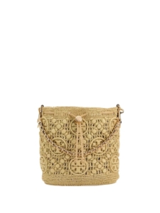 Tory Burch T Monogram Raffia Bucket Bag Natural