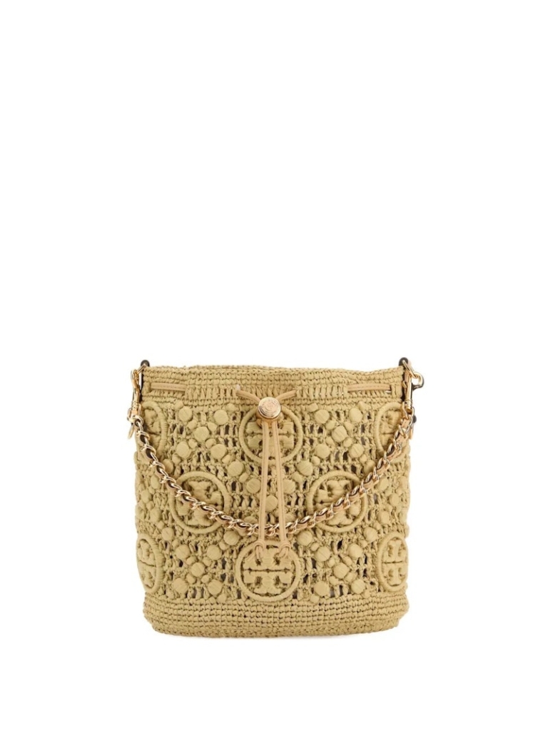 Tory Burch T Monogram Raffia Bucket Bag Natural