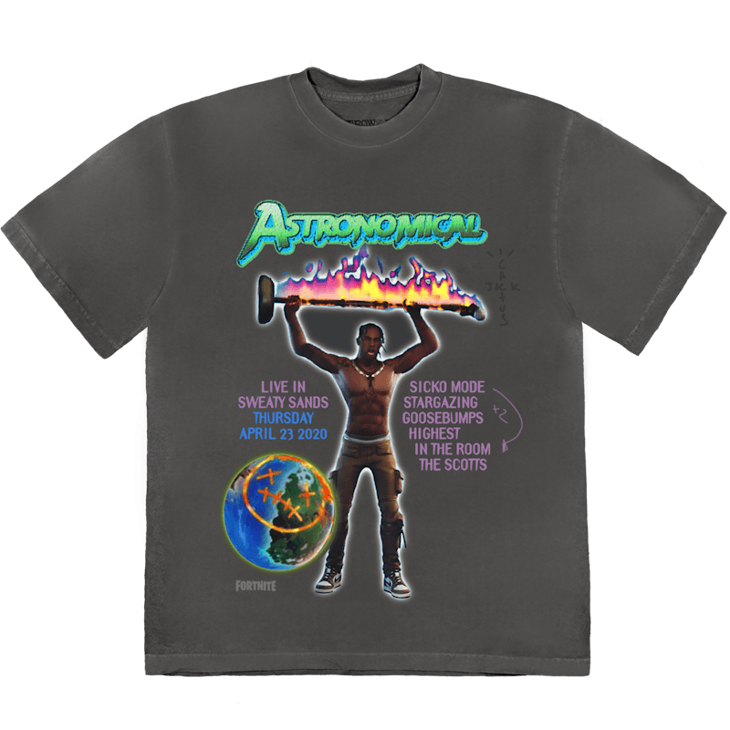 Travis Scott Back Bling T-Shirt Washed Zwart