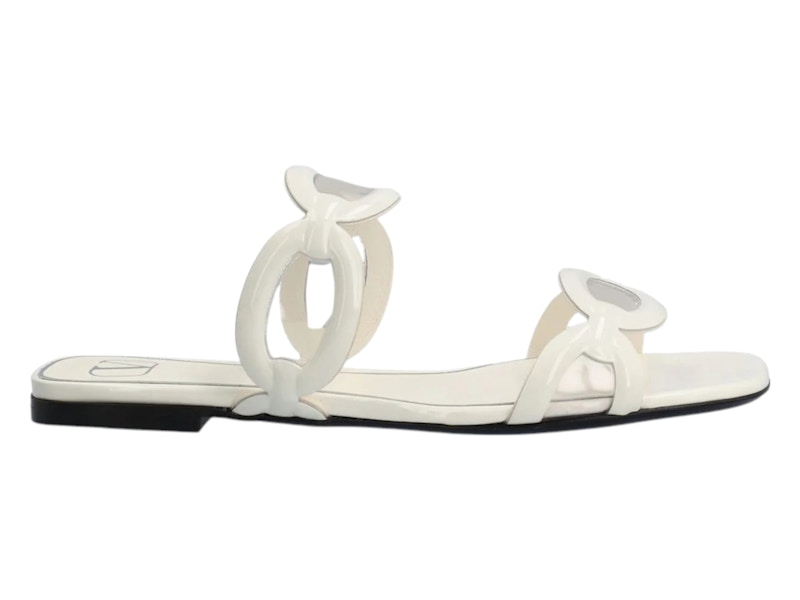 Valentino Square Toe Slip-On Slides Ivory Wit