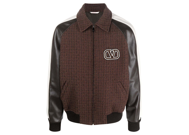 Valentino Tweed-Panel Bomber Jacket Bruin