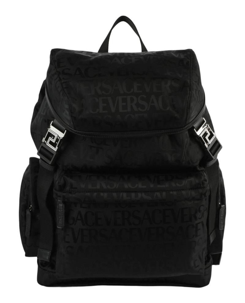 Versace All Over Logo Nylon Backpack Zwart