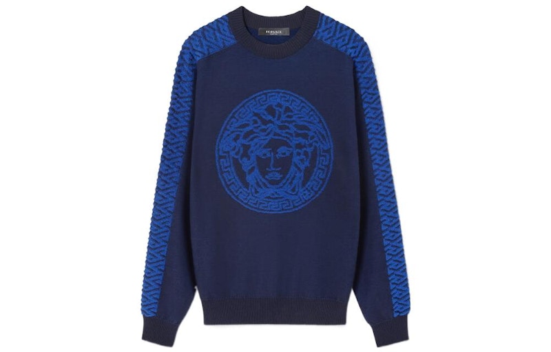 Versace Logo Printed Sweater Blauw