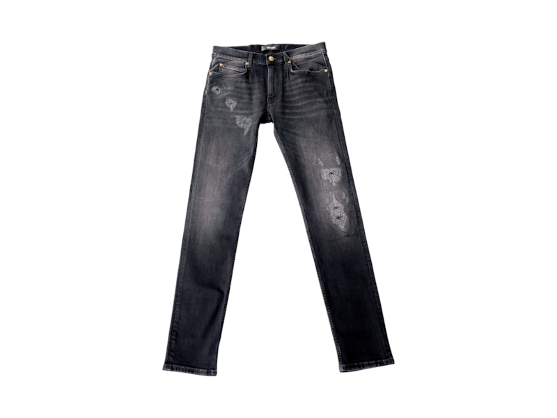 Versace Stretch Embroidered Logo Jeans Zwart