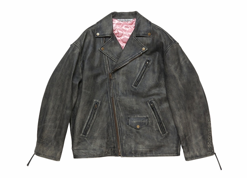 Acne Studios Distressed Leather Jacket Zwart