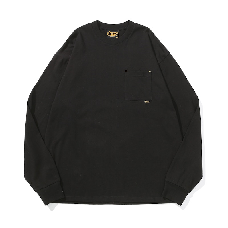 drew house basic ls pocket tee Zwart