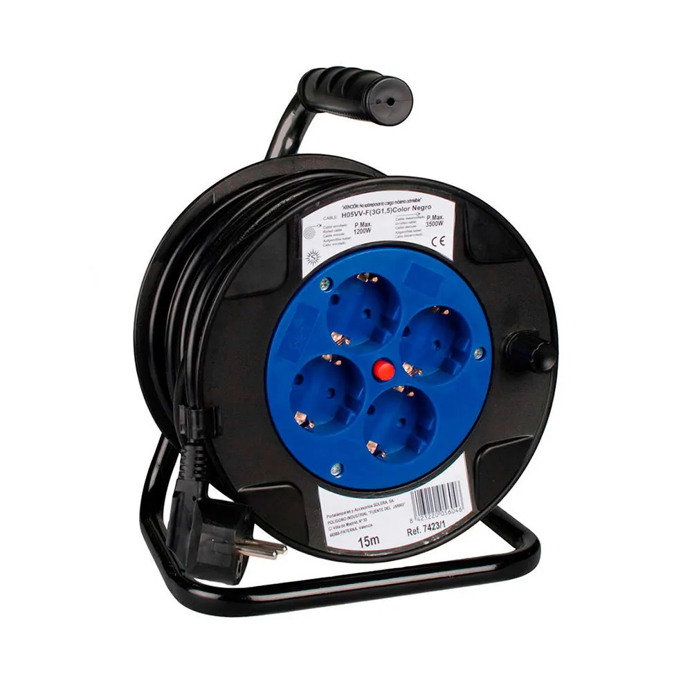 Solera 4 Plugs Kabelhaspel 15 M Zwart