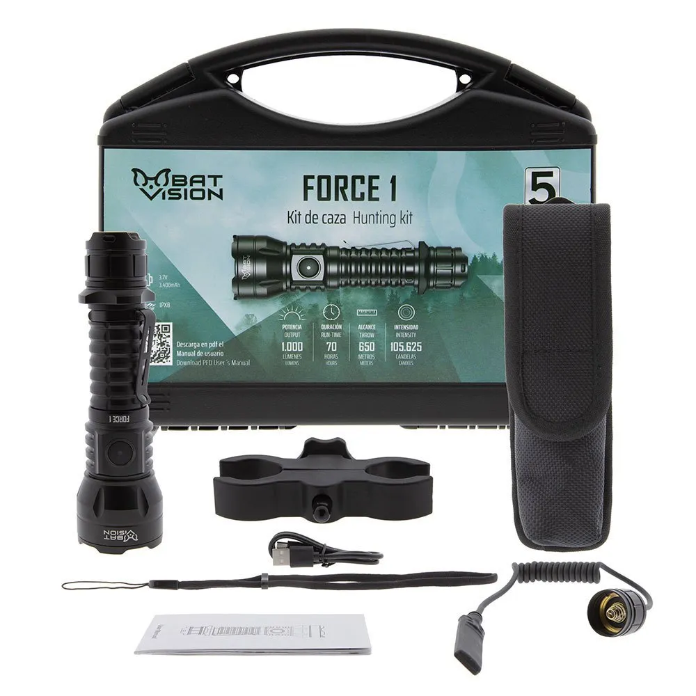Bat Vision Force One Led-zaklampset Zwart