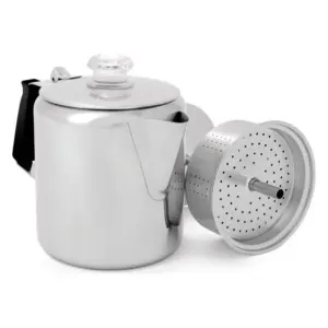 Gsi Outdoors Roestvrij Staal Silicone Glacier Koffiepercolator Met Handvat 6 Kopje Zilver