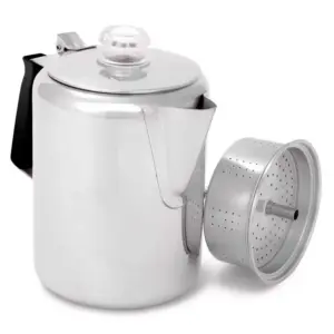 Gsi Outdoors Roestvrij Staal Silicone Glacier Koffiepercolator Met Handvat 9 Kopje Zilver