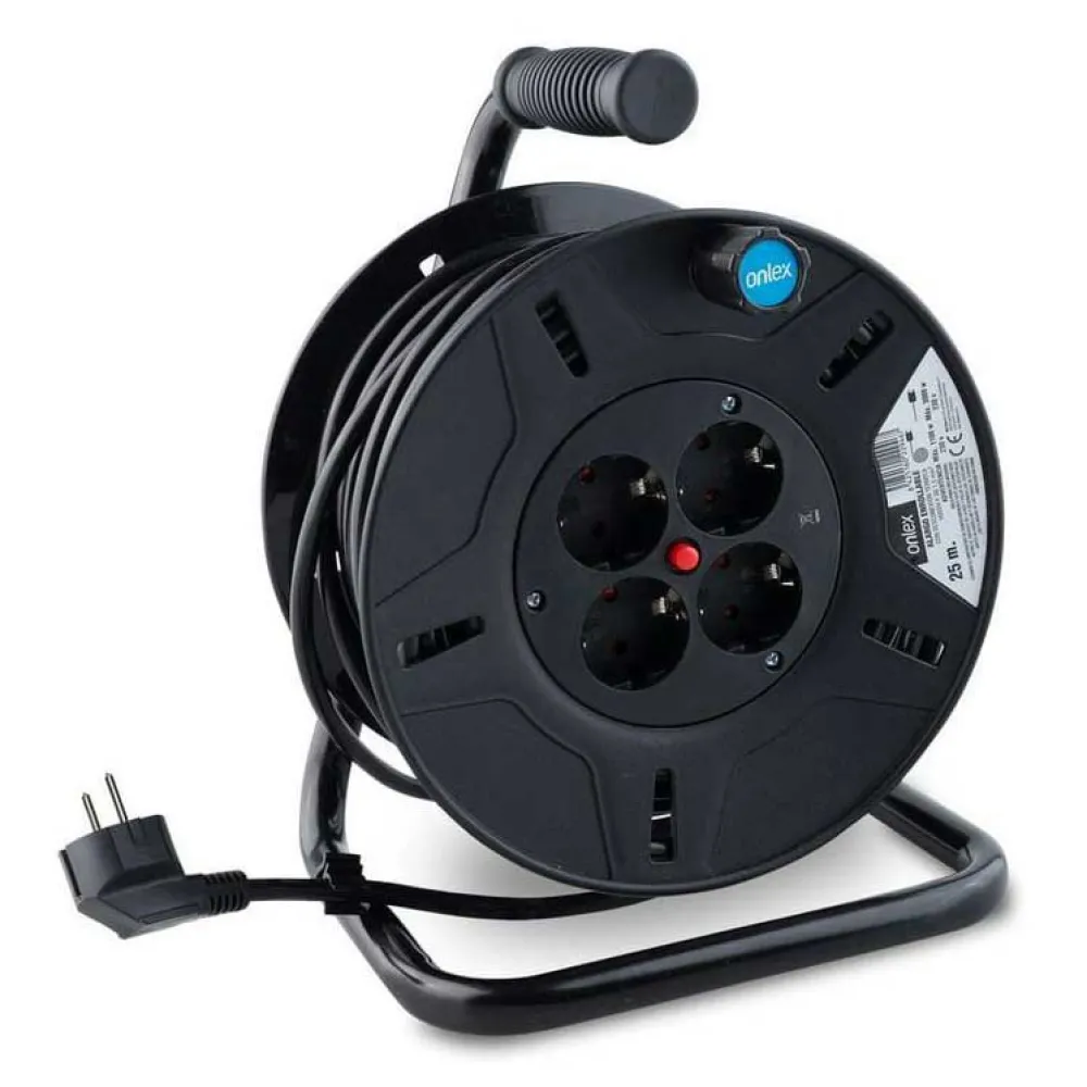 Onlex 4 Sockets 25 M Kabelhaspel Zwart