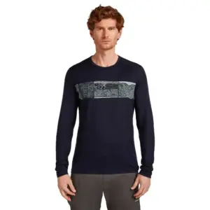 Icebreaker Merino 200 Oasis Crewe Elevation Line Lange Mouwen Basislaag Marineblauw
