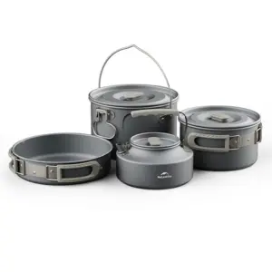 Naturehike Set For 4-7 People 3l Hanging Pot + 1,7l Pot + 8-inch Frying Pan + 0,8l Kettle Kookgerei Grijs