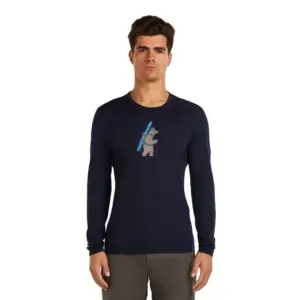 Icebreaker Merino 200 Oasis Crewe Bear Tour Lange Mouwen Basislaag Marineblauw