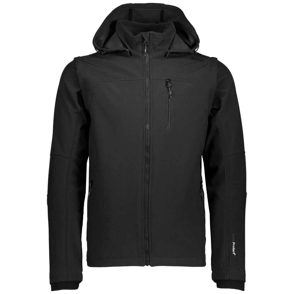 Cmp Snaps Hood With Detechable Sleeves 3a74427n Softshelljack Zwart