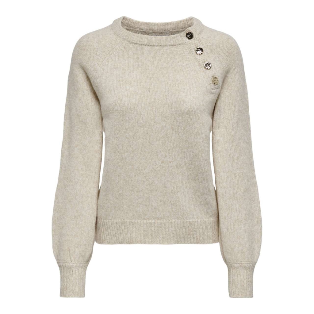 Only Emma Ls Button O-neck Knit Beige