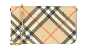 Burberry LS Large Check Chain Strap Wallet Sand Creme
