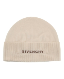 Givenchy Ribbed Embroidered Logo Beanie Eggshell Wit