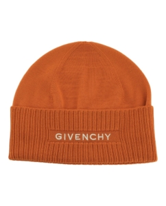 Givenchy Ribbed Embroidered Logo Beanie Ivory Oranje