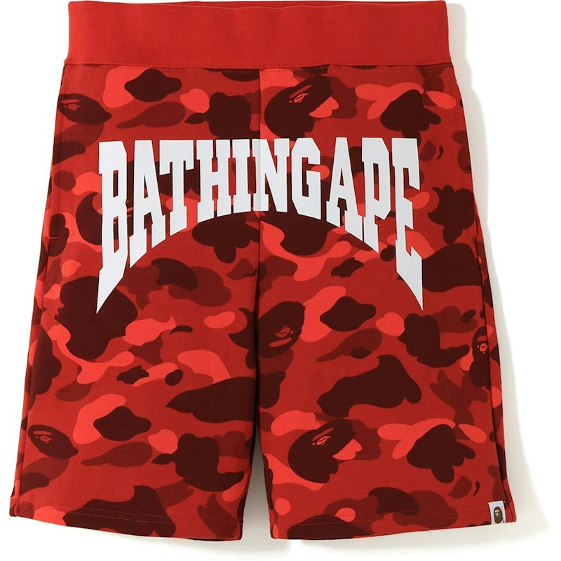 BAPE Color Camo Logo Sweat Shorts Rood