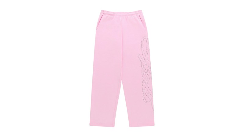 Sp5der Rhinestone Script Wide Leg Sweatpant Light Roze