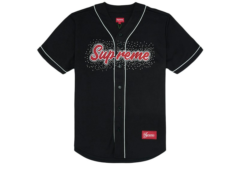 Supreme Rhinestone Baseball Jersey Zwart